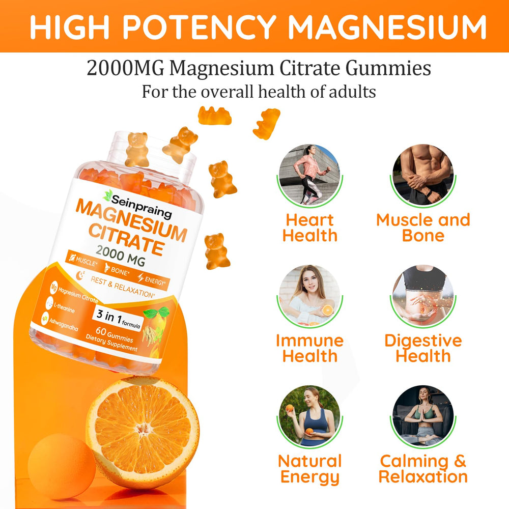 Supplement facts panel displaying 2000 mg magnesium citrate per serving