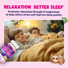 Graphic highlighting relaxation and sleep support from magnesium glycinate gummies