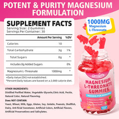 Supplement facts panel for Magnesium L-Threonate Gummies