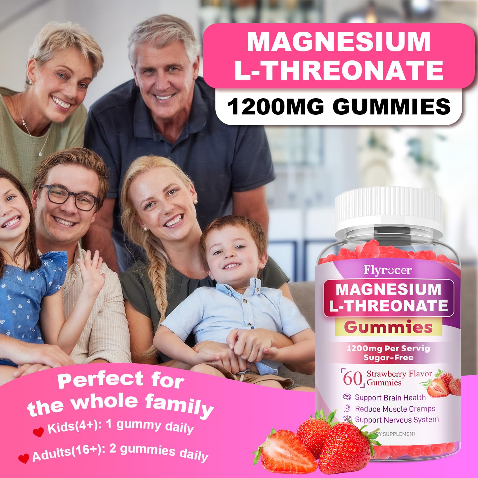 Kids and adults enjoying strawberry-flavored gummies