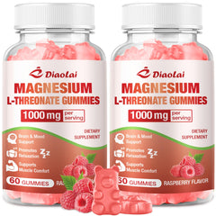 Two-pack bottle of magnesium L-Threonate gummies raspberry flavor - front view