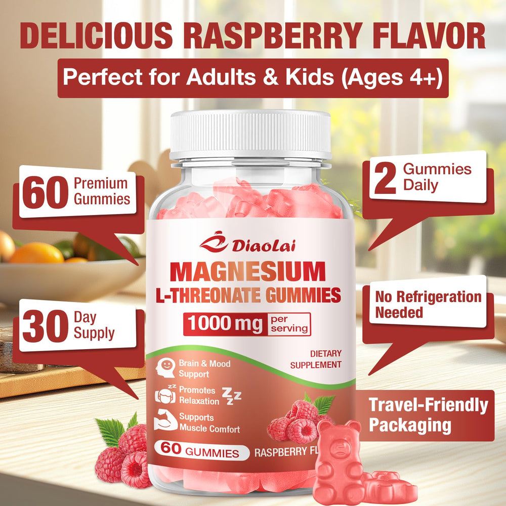 Ingredients list showing vegan, non-GMO, sugar-free status on magnesium L-Threonate gummies