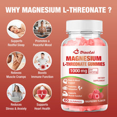 Nutrition facts and ingredients panel for 1000mg magnesium L-Threonate gummies raspberry flavor
