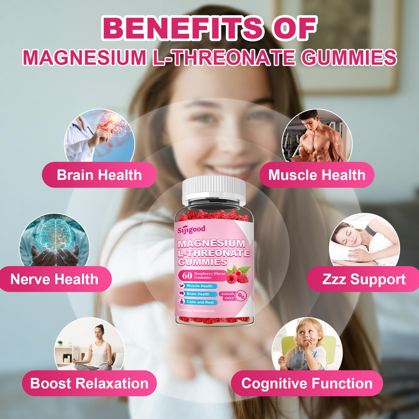 Bottle and two pack packaging of raspberry Magnesium L-Threonate gummies