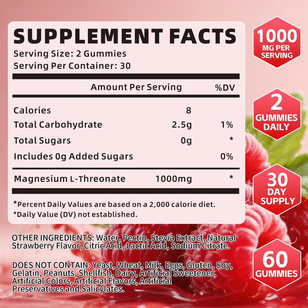 Another angle of Magnesium L-Threonate Gummies Raspberry bottle