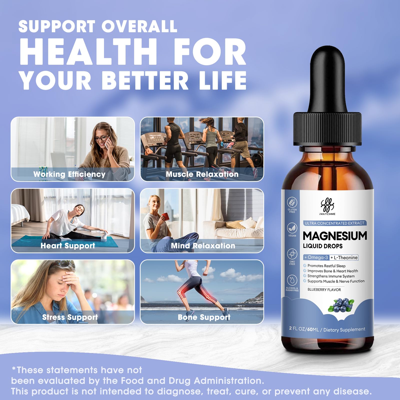 Magnesium liquid drop with Omega-3, L-Theanine, D3, B6 and B12