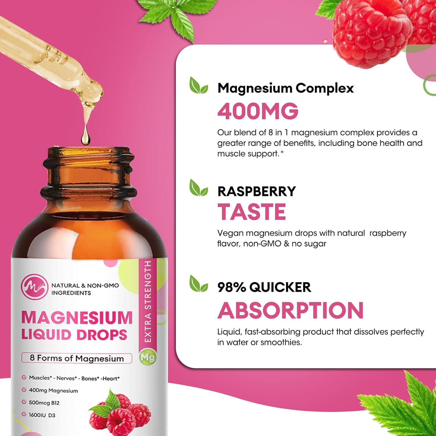 Pouring Raspberry Magnesium Liquid Drops from bottle