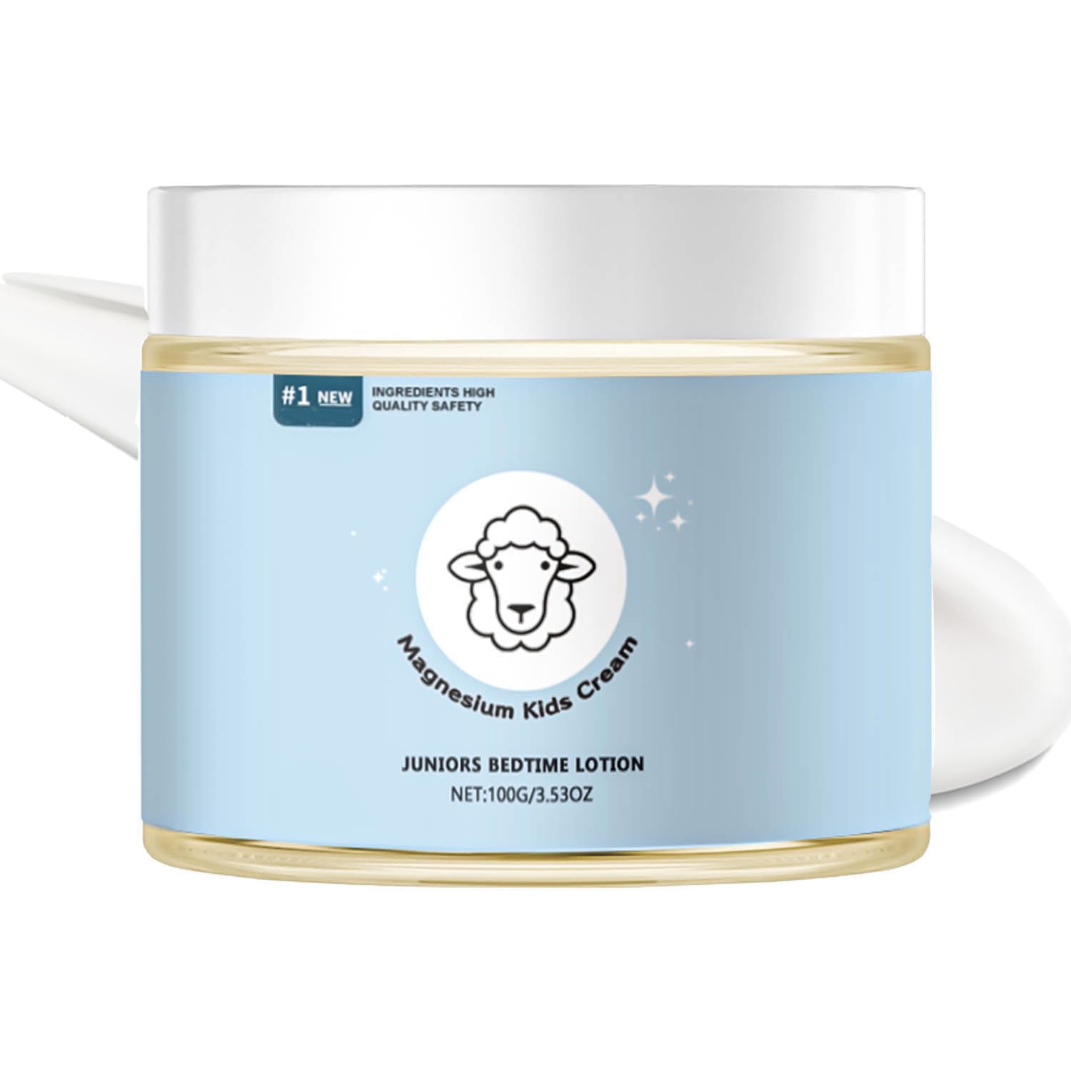 Bottle of magnesium lotion for kids with bedtime routine branding