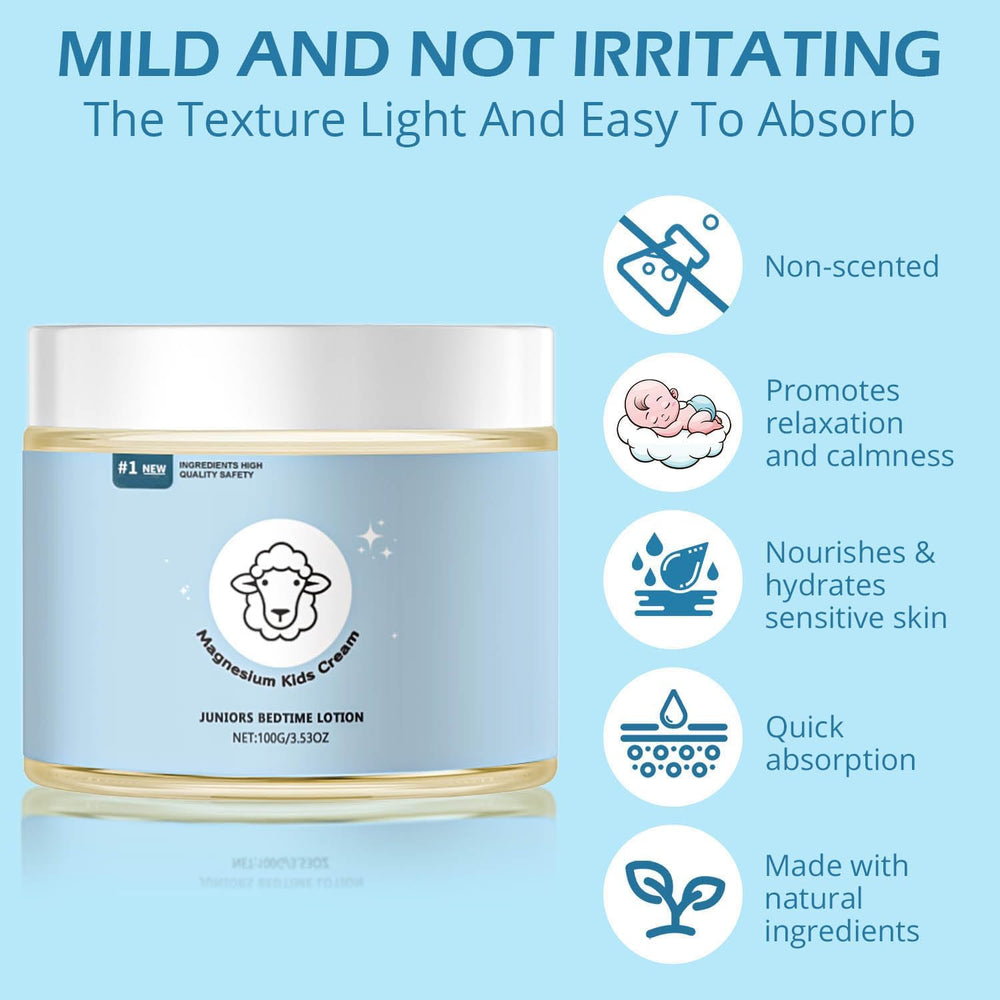 Child applying magnesium lotion to arm before bed