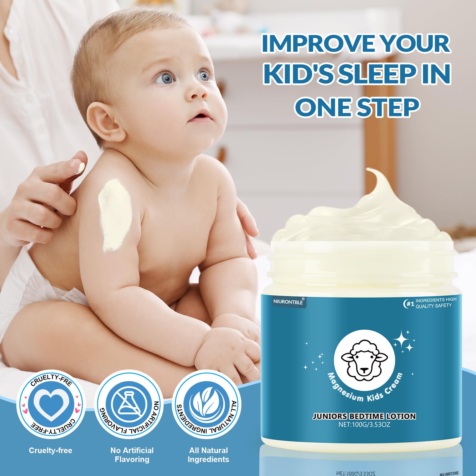 Child applying magnesium lotion to arm