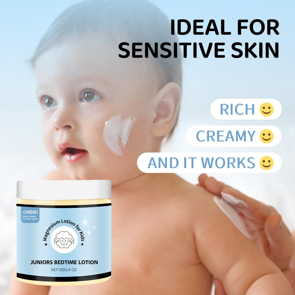 Child applying magnesium lotion to arm