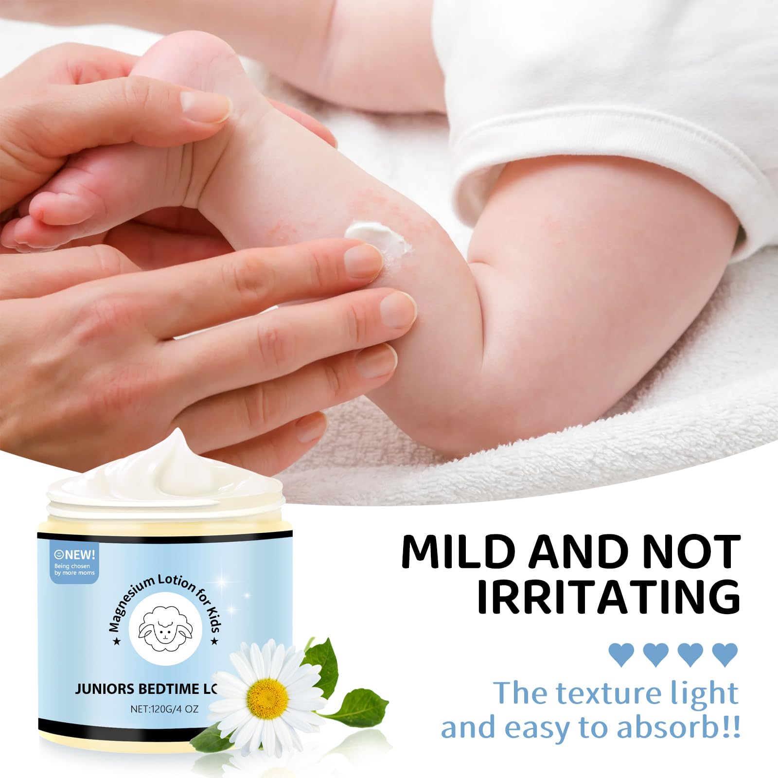Relaxed child at bedtime with magnesium lotion