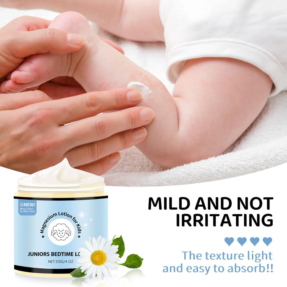 Relaxed child at bedtime with magnesium lotion