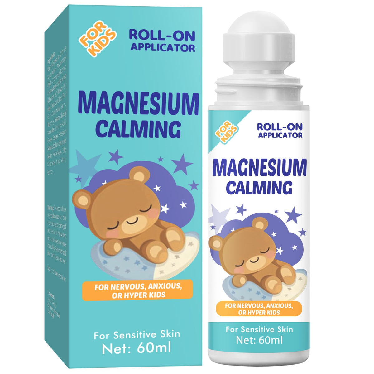 Kids magnesium lotion bottle cover illustrating sleep and calm concept