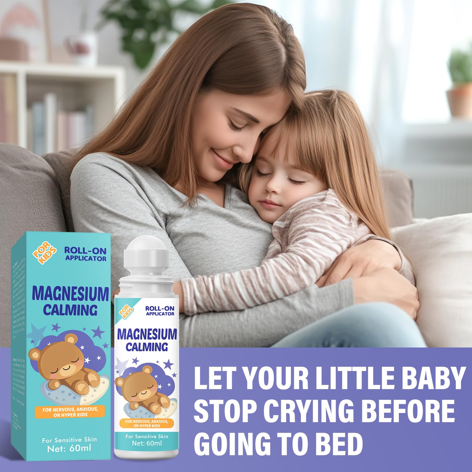 Hero image of magnesium lotion for kids with roll-on applicator