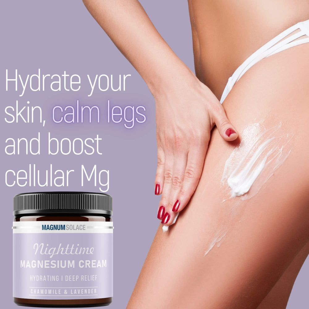 Applying magnesium lotion to leg