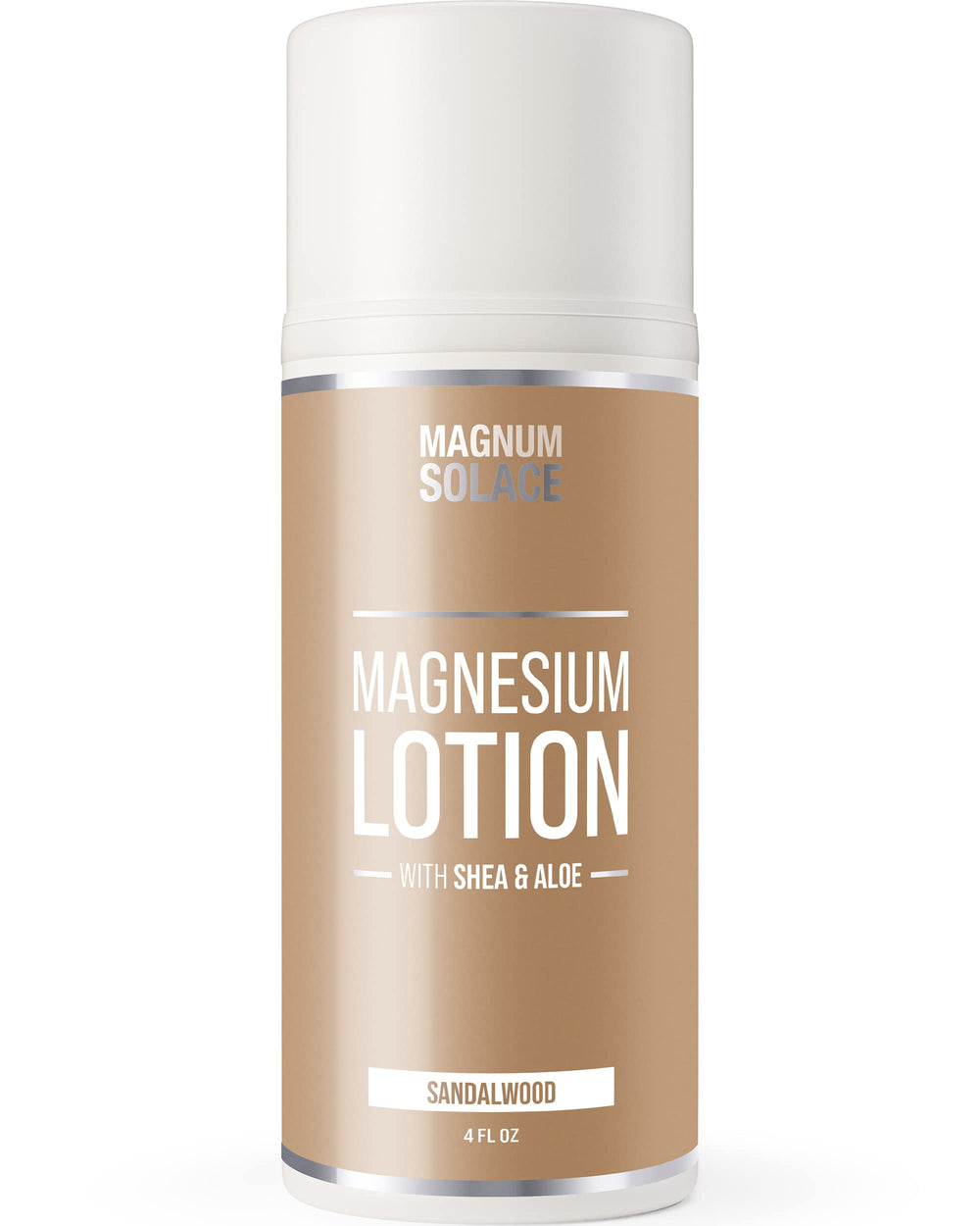 Magnesium lotion bottle with sandalwood label