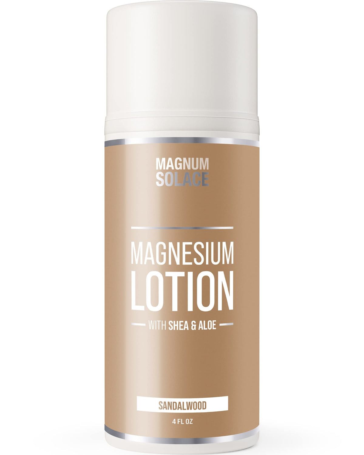 Magnesium lotion bottle with sandalwood label