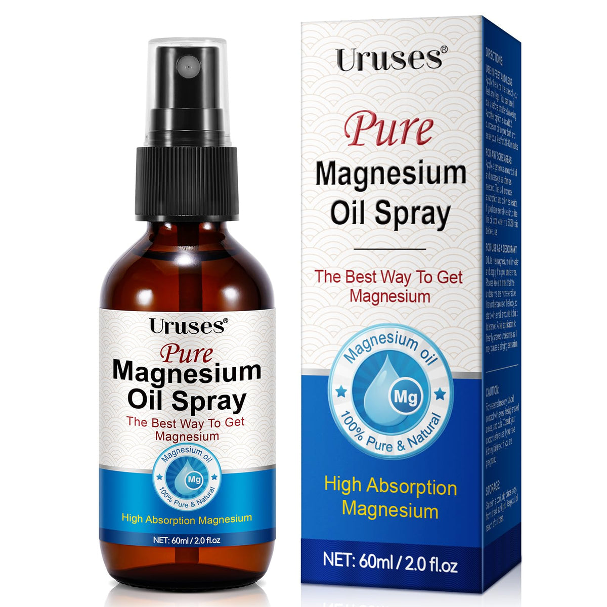 Pure magnesium oil spray for feet and body in a glass bottle