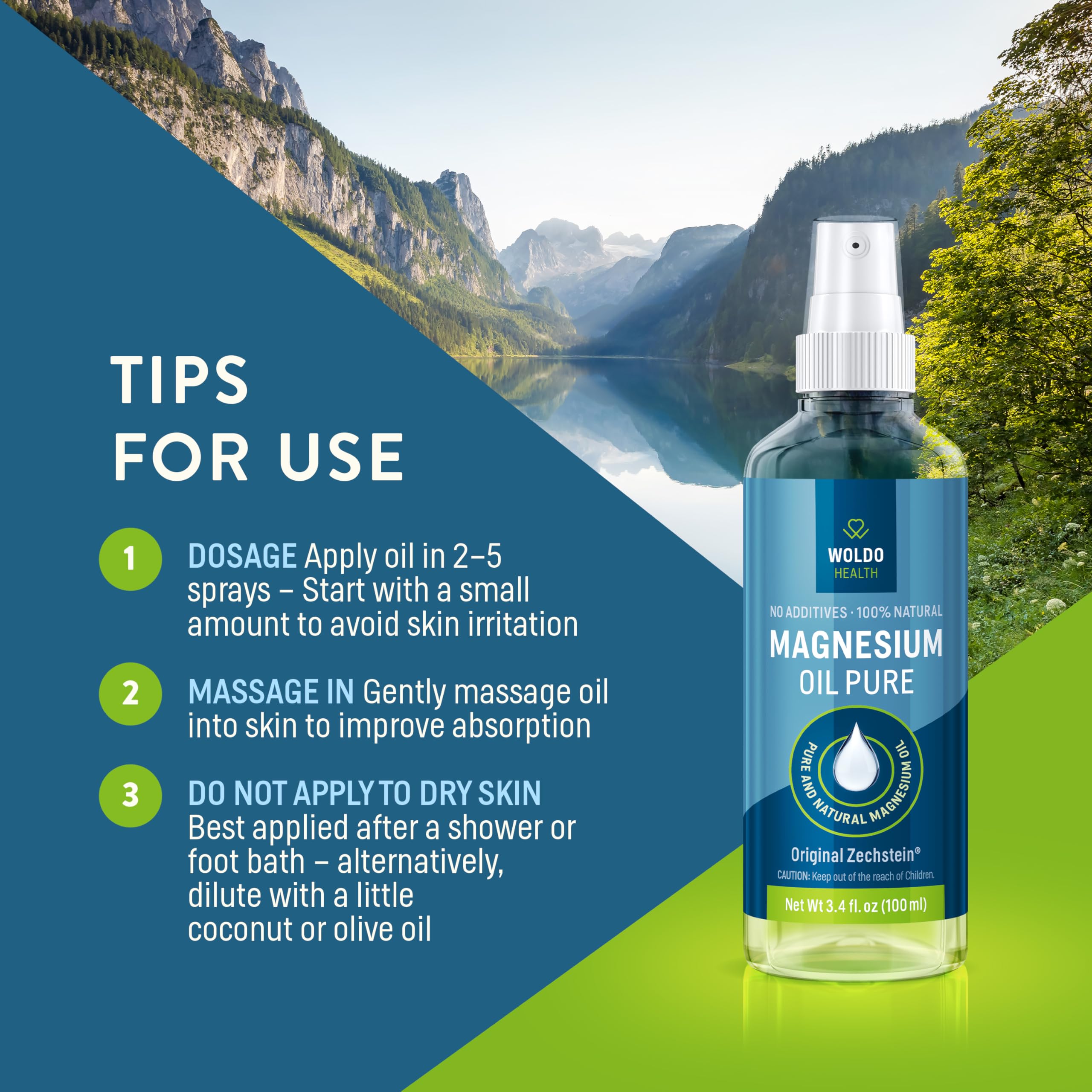 Infographic showing 25 mg magnesium per spray