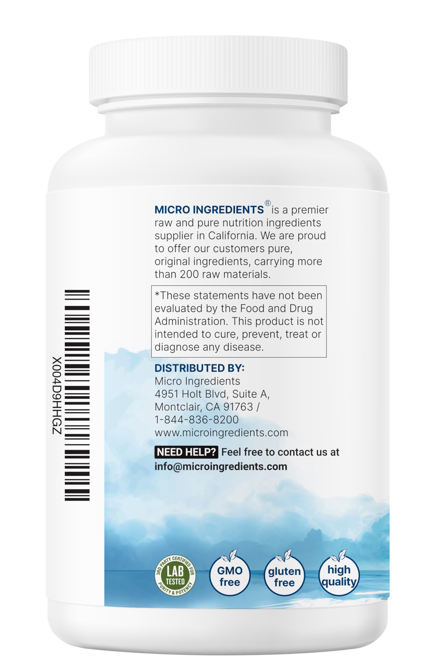 Allergen-free labeling announcing no soy, dairy, gluten, wheat, peanuts, or tree nuts