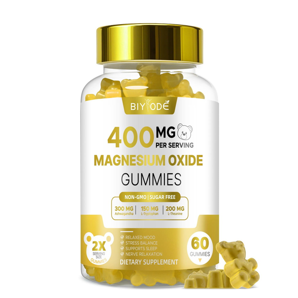 Magnesium Oxide 400mg Gummies bottle front with orange label