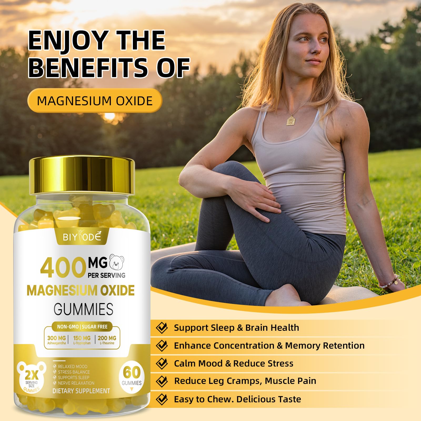 Supplement blend highlighting Magnesium Oxide with L-Theanine and L-Tryptophan