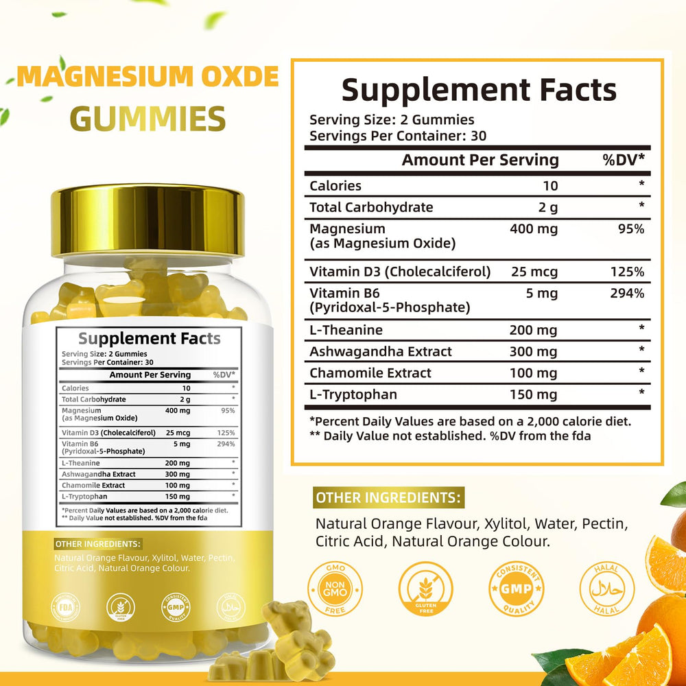 Gummies enriched with Ashwagandha, Chamomile, Vitamin D3 and Pantothenic Acid