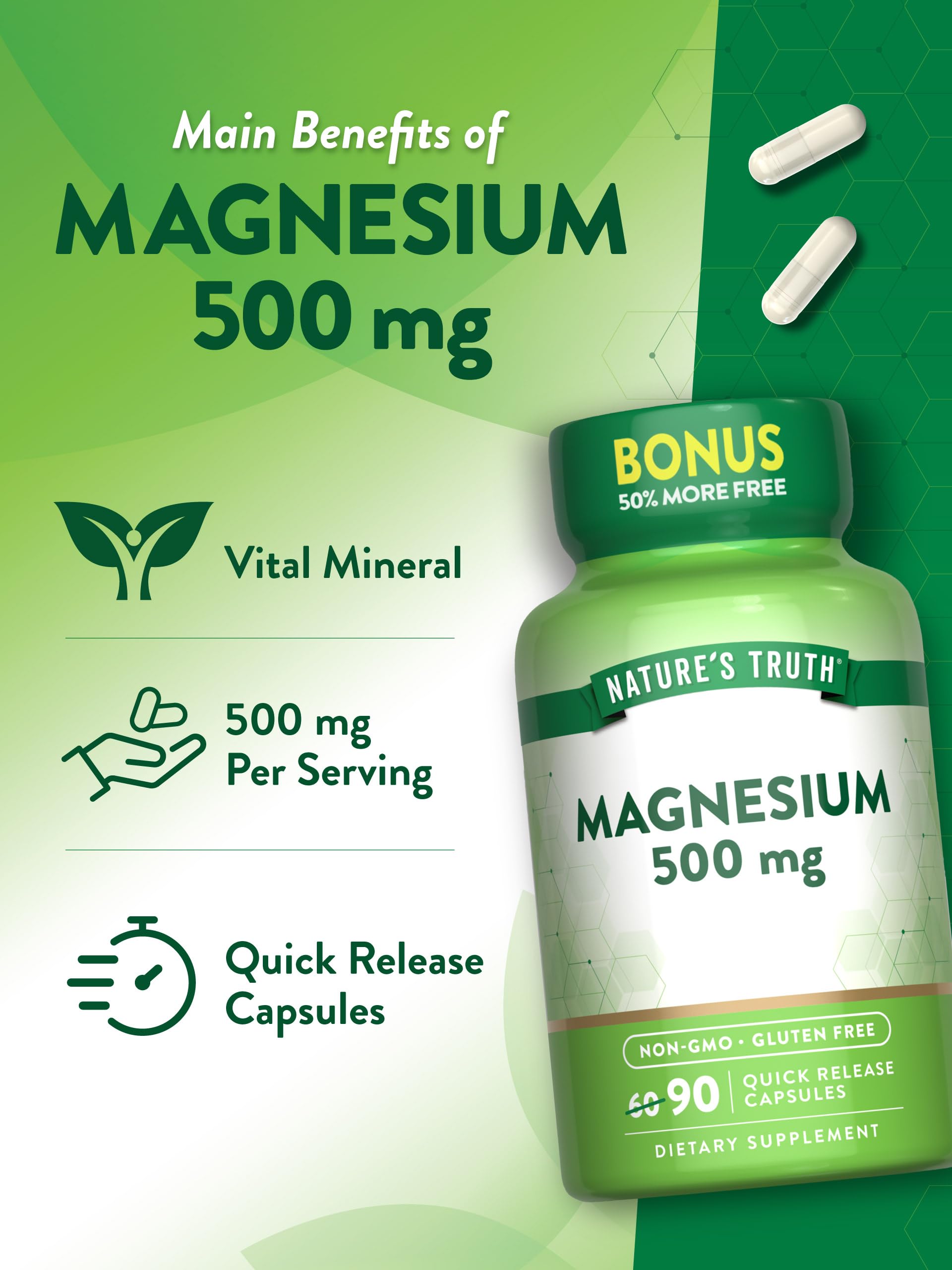 Non-GMO and gluten-free magnesium oxide capsules label