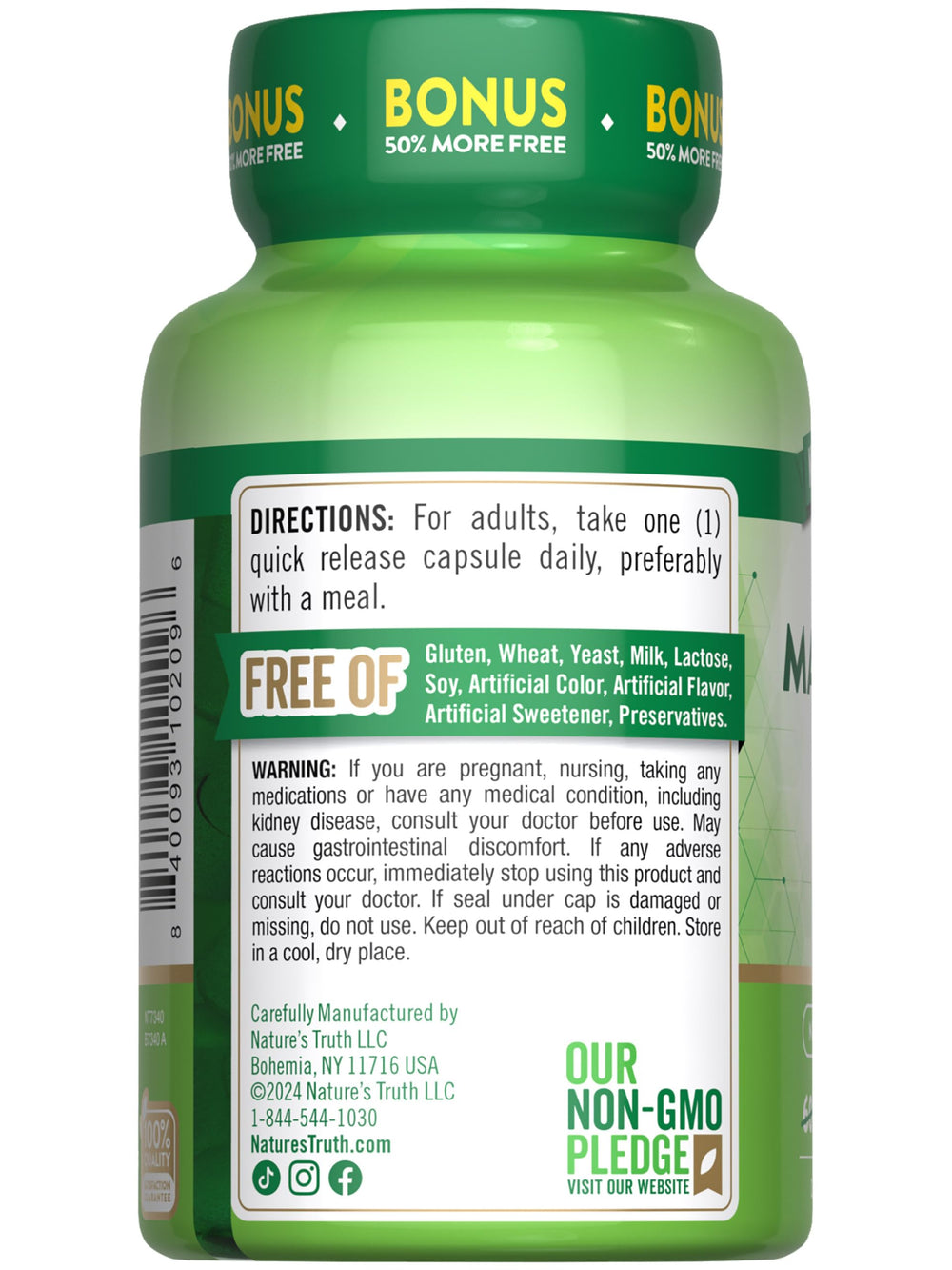 Packaging of Nature's Truth Magnesium Oxide 500mg capsules