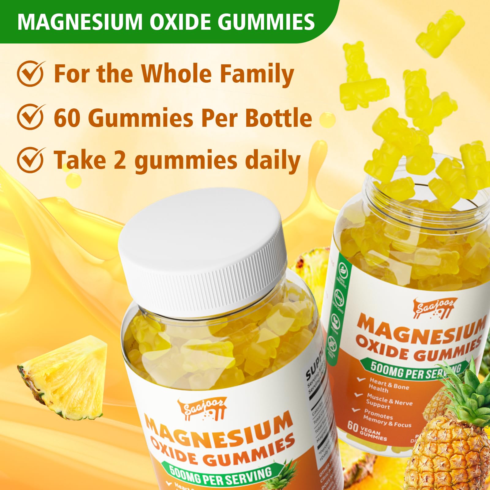 Illustration of the recommended daily dosage of Magnesium Oxide gummies