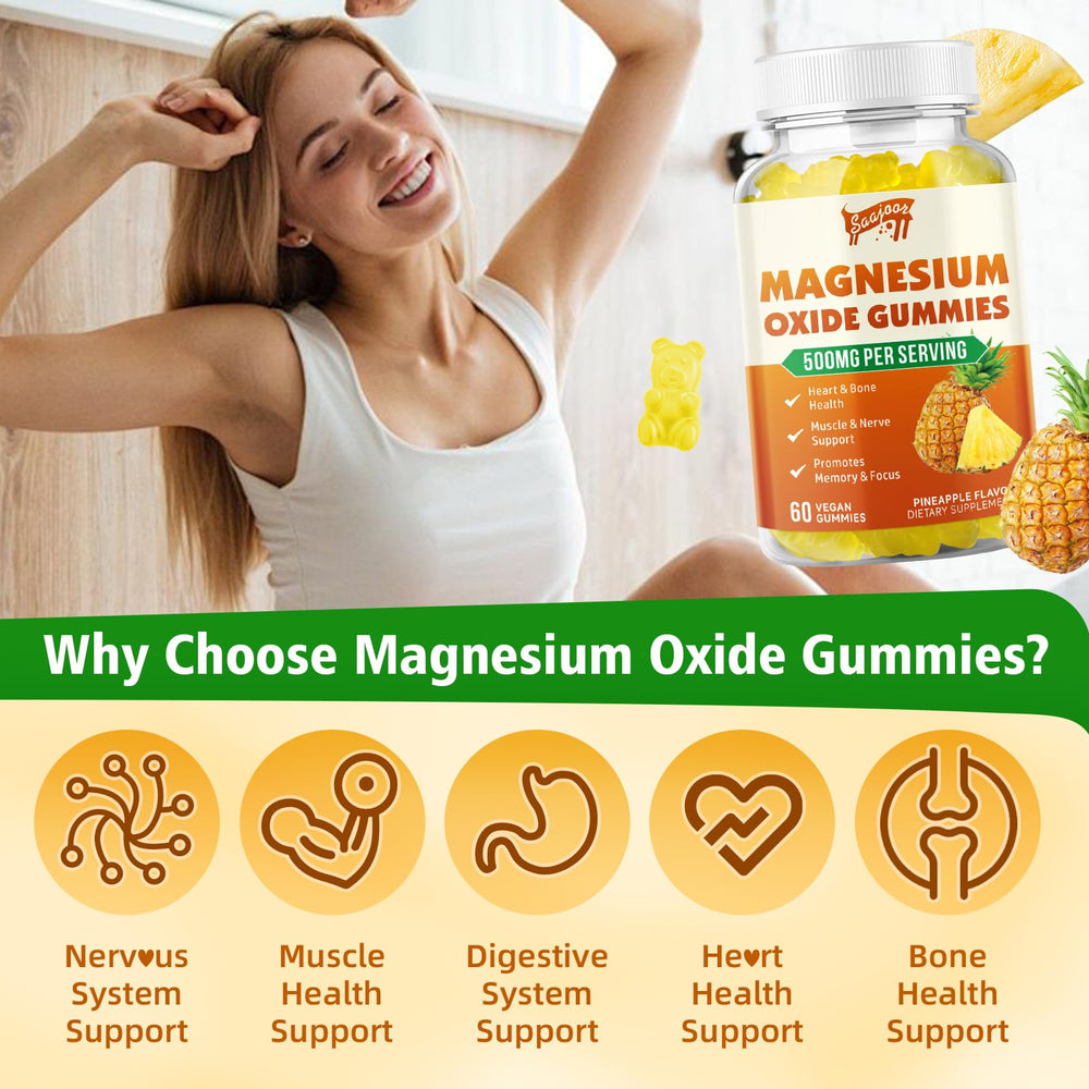 Label showing pineapple flavor for Magnesium Oxide 500mg Gummies