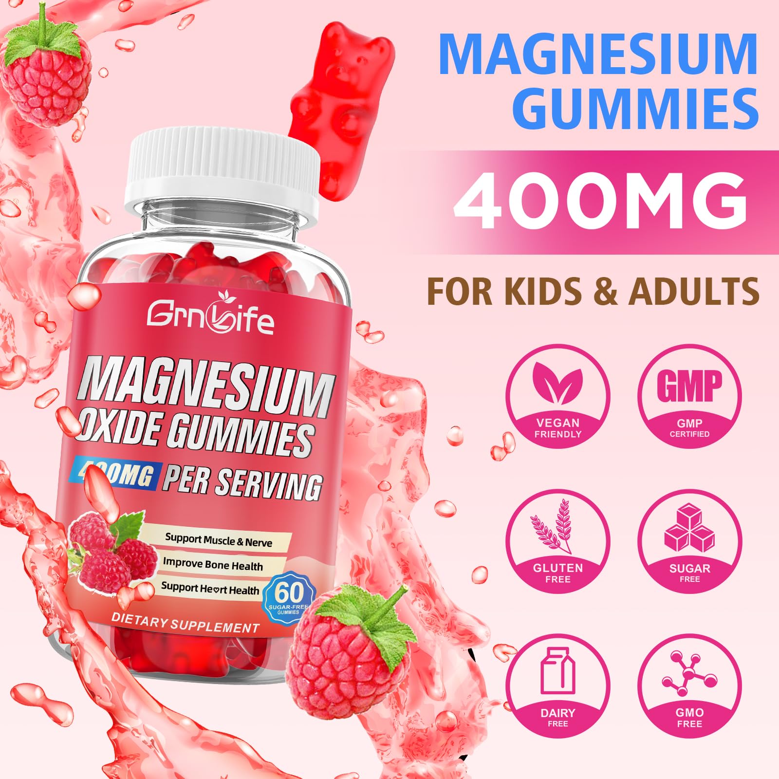 Nutrition facts on Magnesium Oxide Gummies bottle
