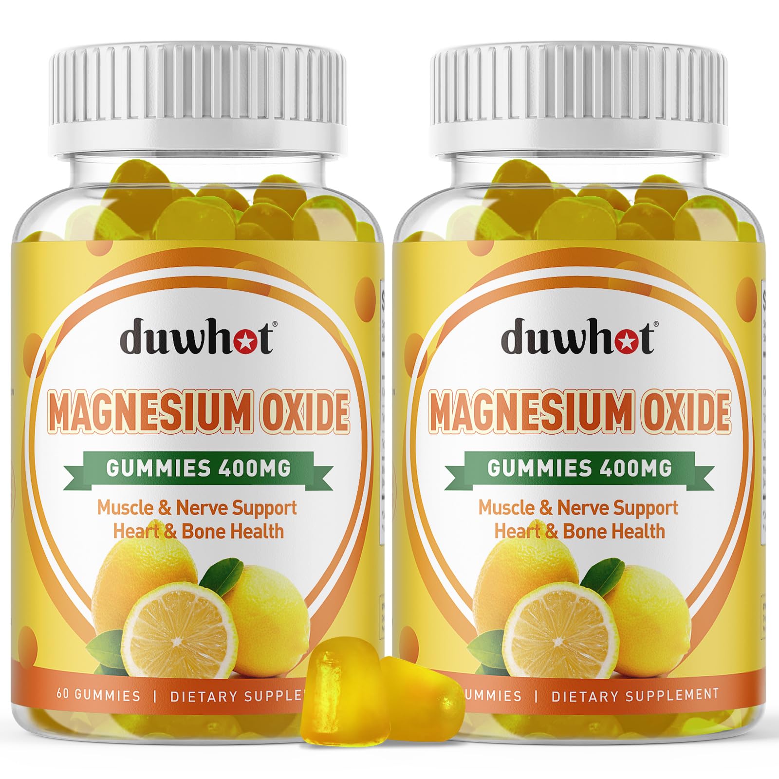 Hero image: Magnesium Oxide Gummies 400mg bottle, lemon flavor, 120-count