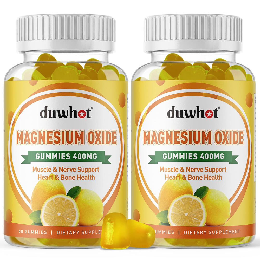 Hero image: Magnesium Oxide Gummies 400mg bottle, lemon flavor, 120-count