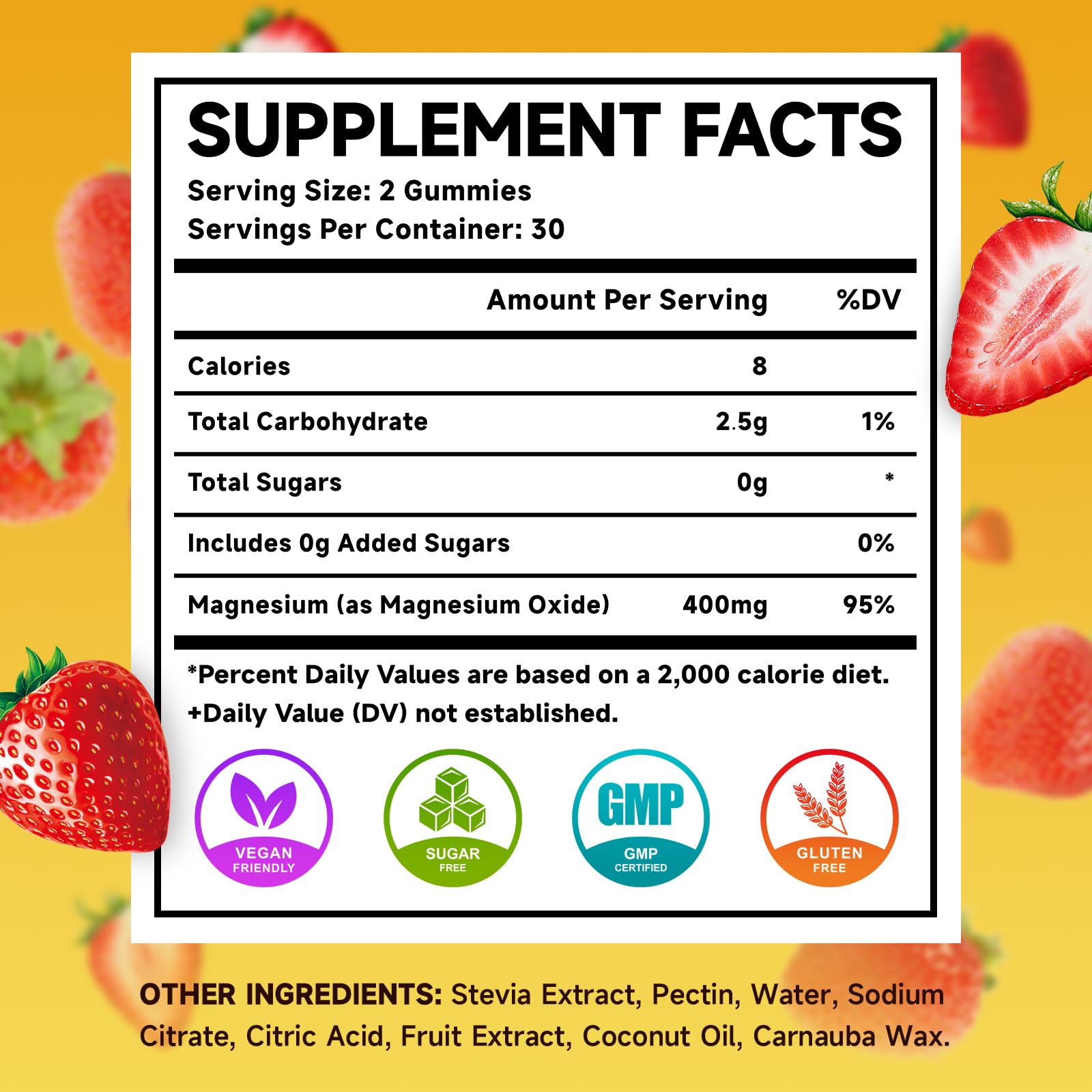 Strawberry-flavored magnesium oxide gummies close-up