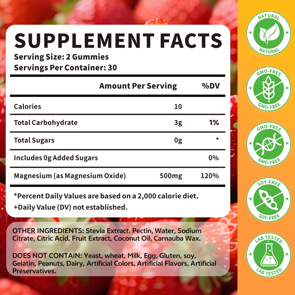 Close up of strawberry flavored magnesium oxide gummy