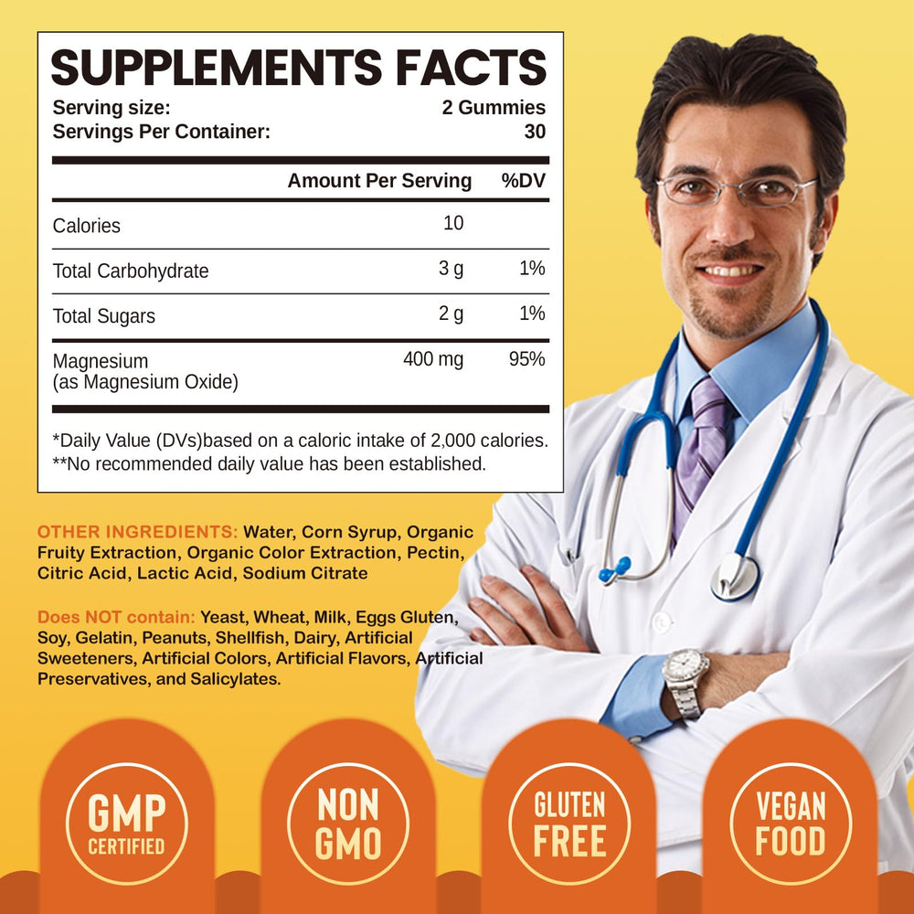 Close-up of lemon-flavored magnesium oxide gummies