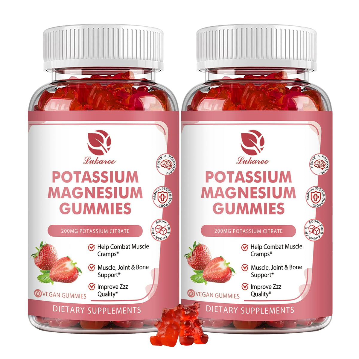 Bottle of magnesium potassium gummies 120-count
