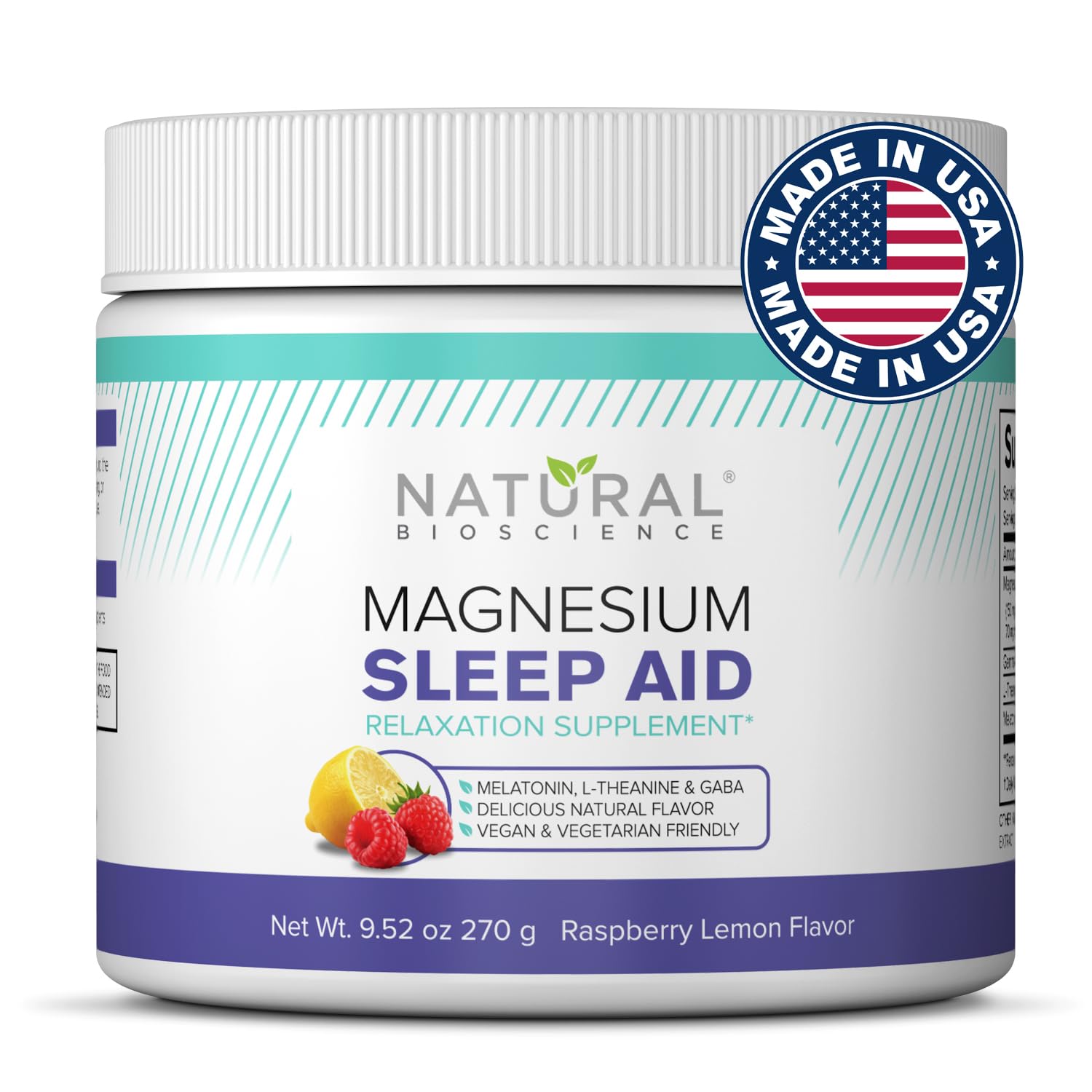 Magnesium Sleep Night Time Powder bottle with Raspberry Lemon flavor
