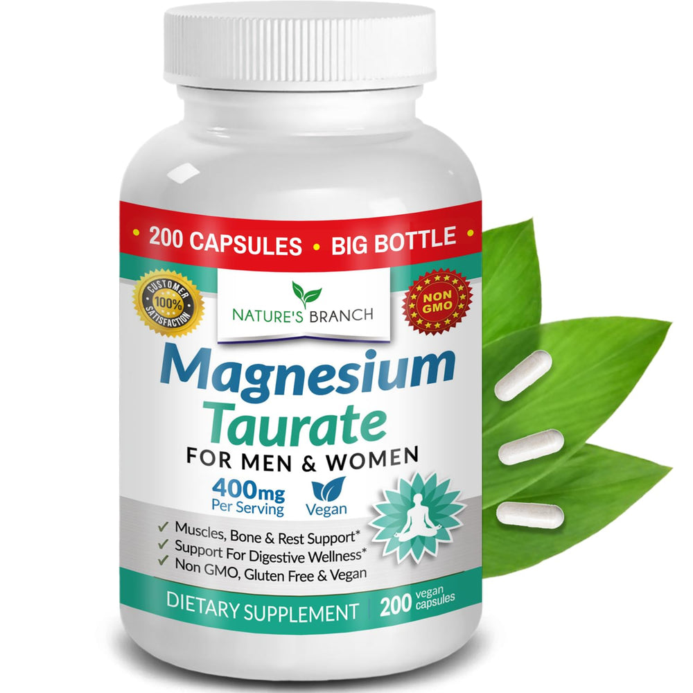 Magnesium Taurate 400mg bottle with 200 capsules