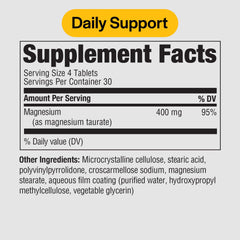 Close-up view of Magnesium Taurate 400mg tablets