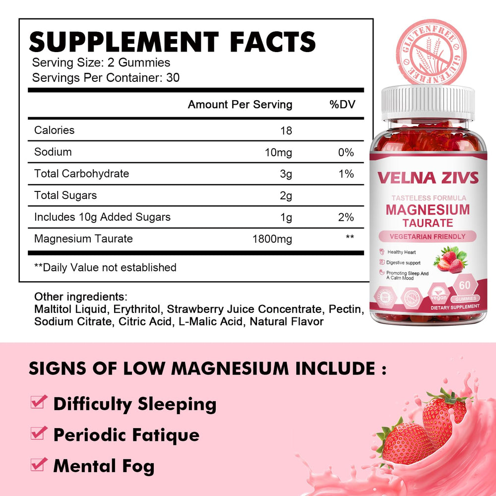 Bottle and packaging of Magnesium Taurate Gummies 1800mg