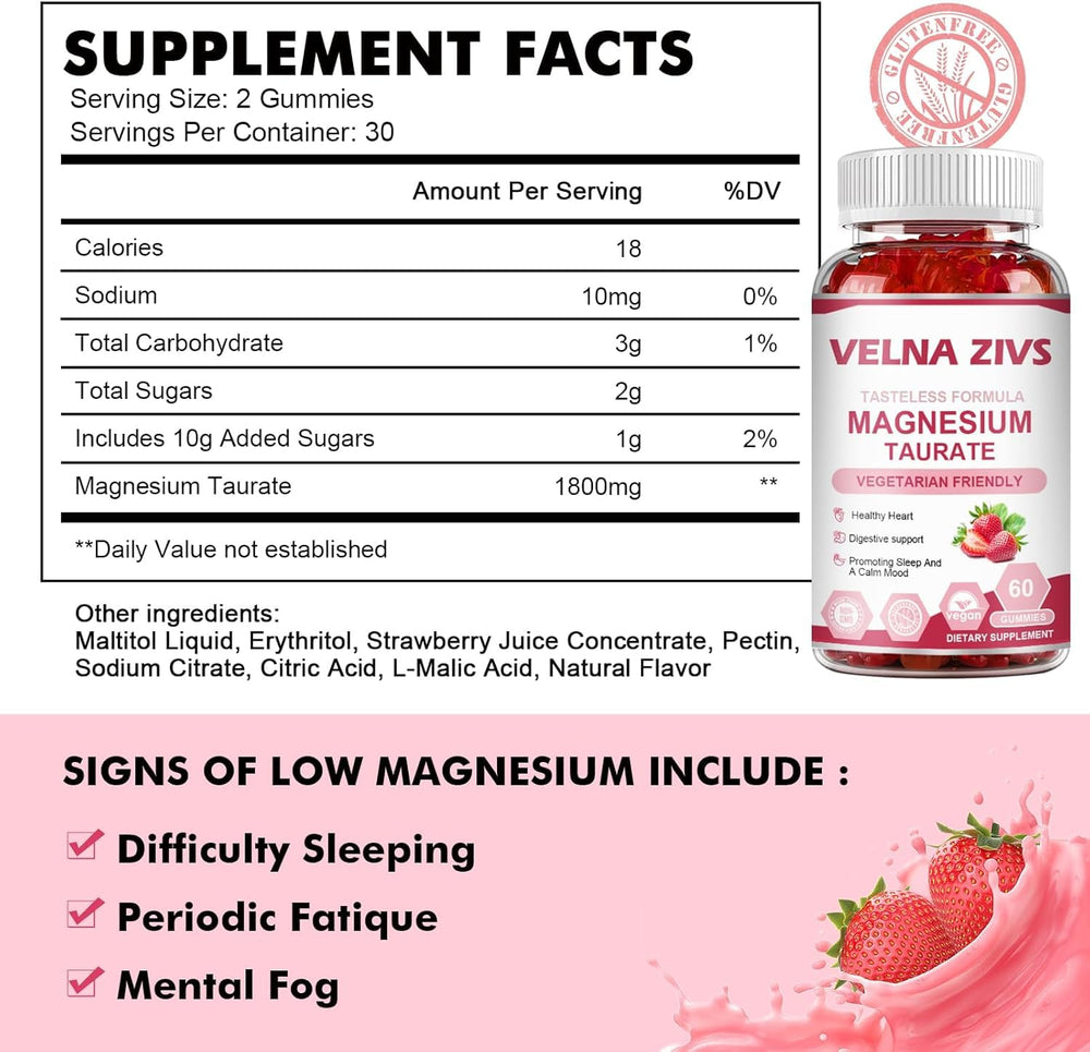 Strawberry flavored Magnesium Taurate Gummies chewables