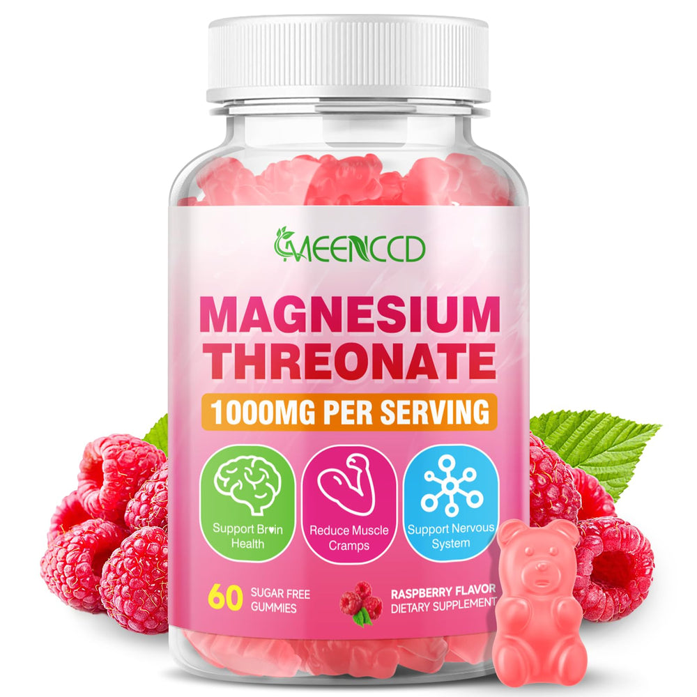 Bottle with Raspberry Magnesium Threonate Gummies label