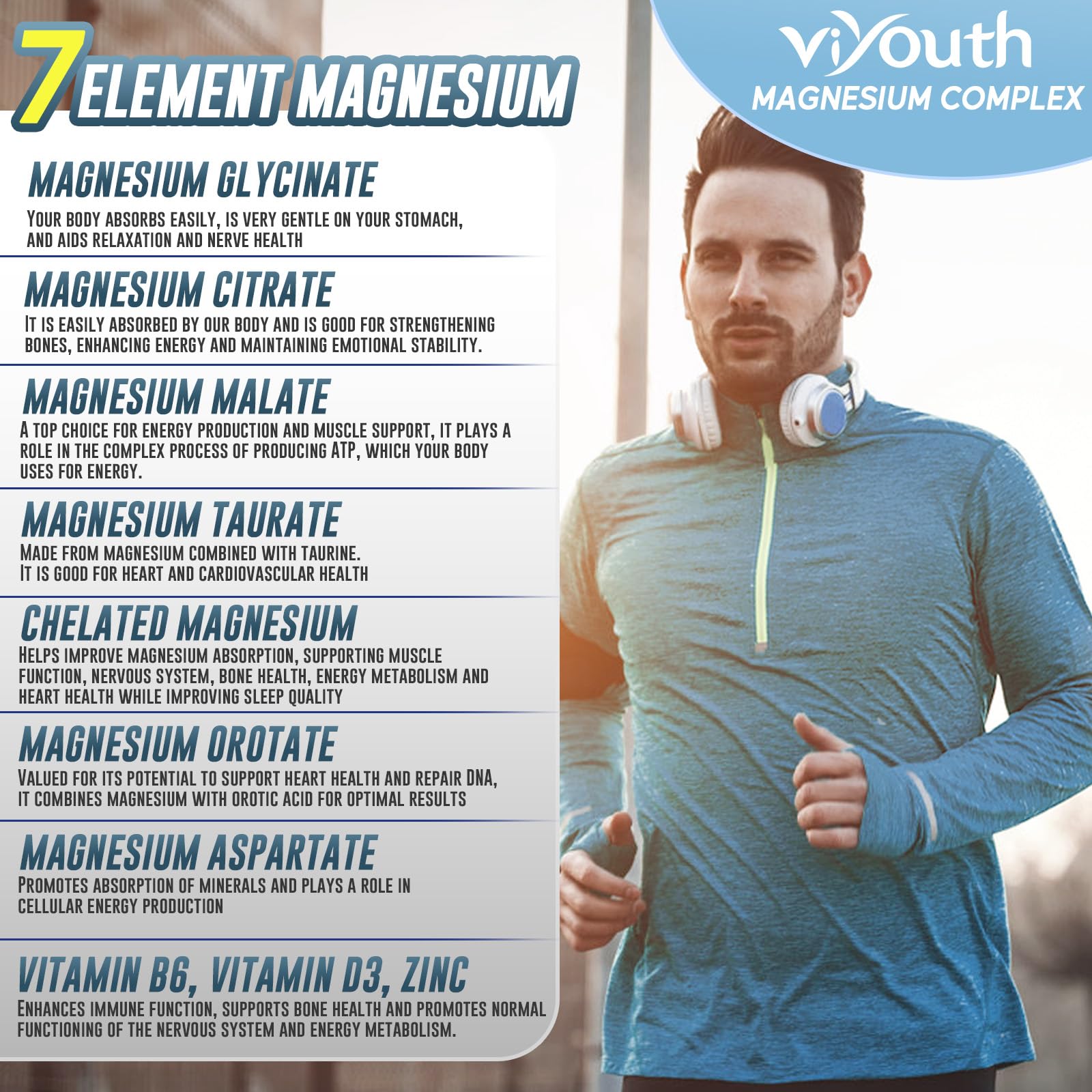 Supplement facts label listing seven magnesium minerals