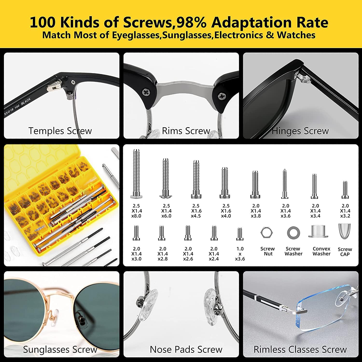 Magnetic screws included for eyeglasses and watches