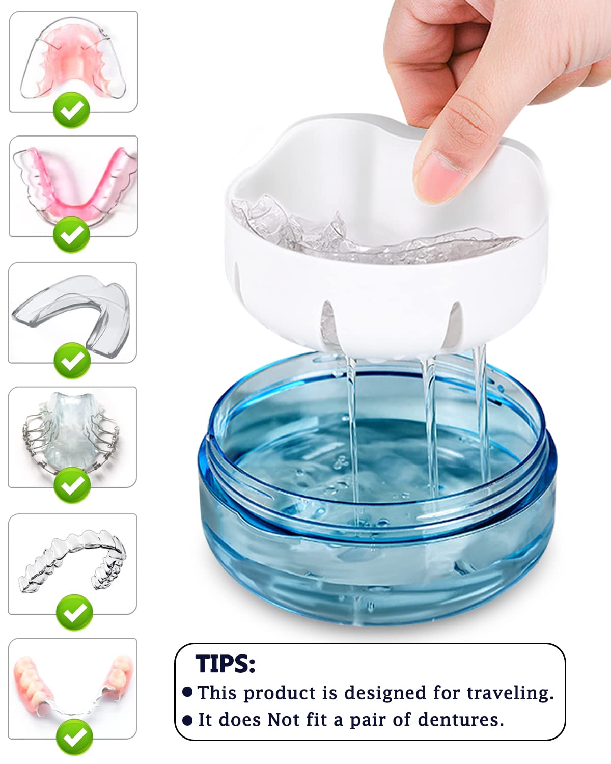 Denture case with magnetic mirror on top