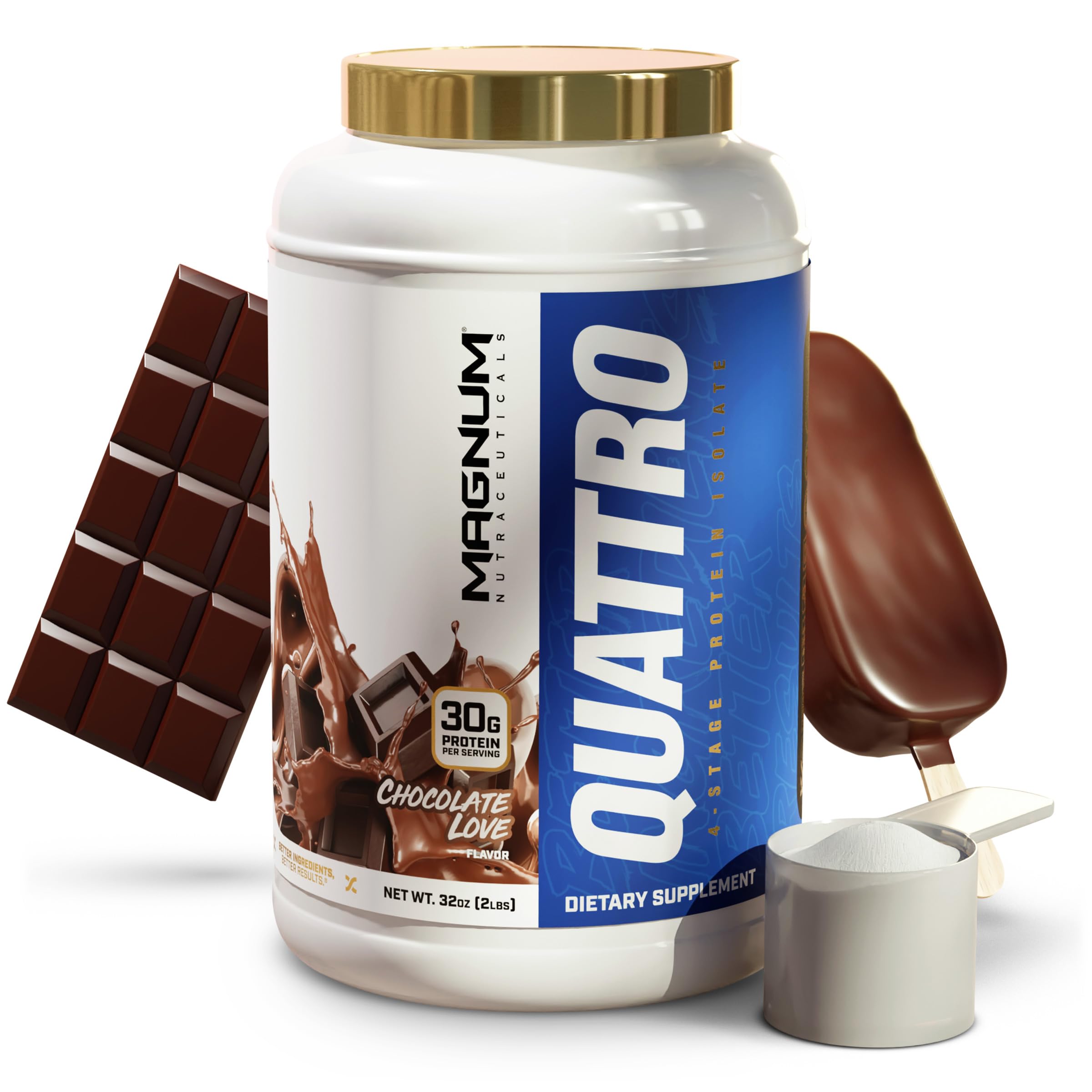 Magnum Quattro Chocolate Love bottle shown for post-workout recovery support.