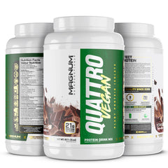 Front label of Magnum Quattro Vegan Chocolate 2lb protein powder
